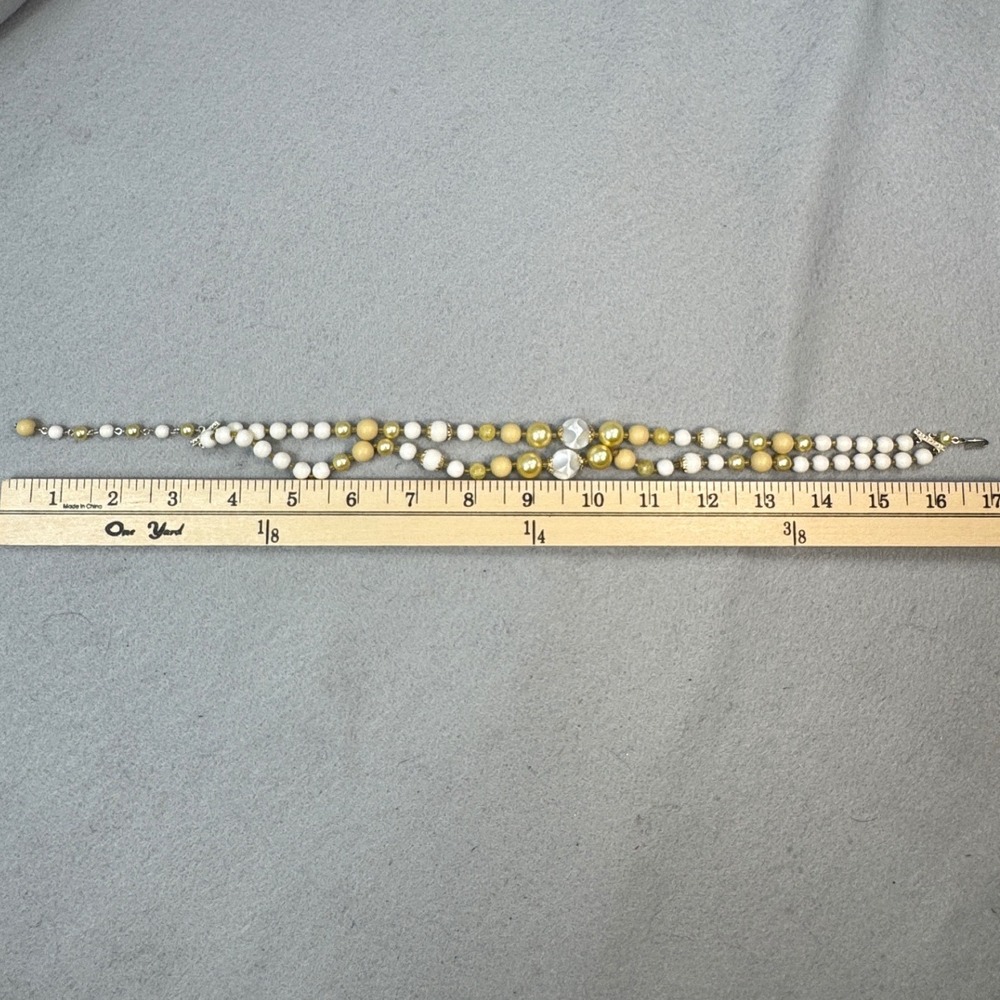 Vintage Old Money Japan Faux Pearl Gold Bead Multi Strand Collar Necklace Bridal - Picture 2 of 4